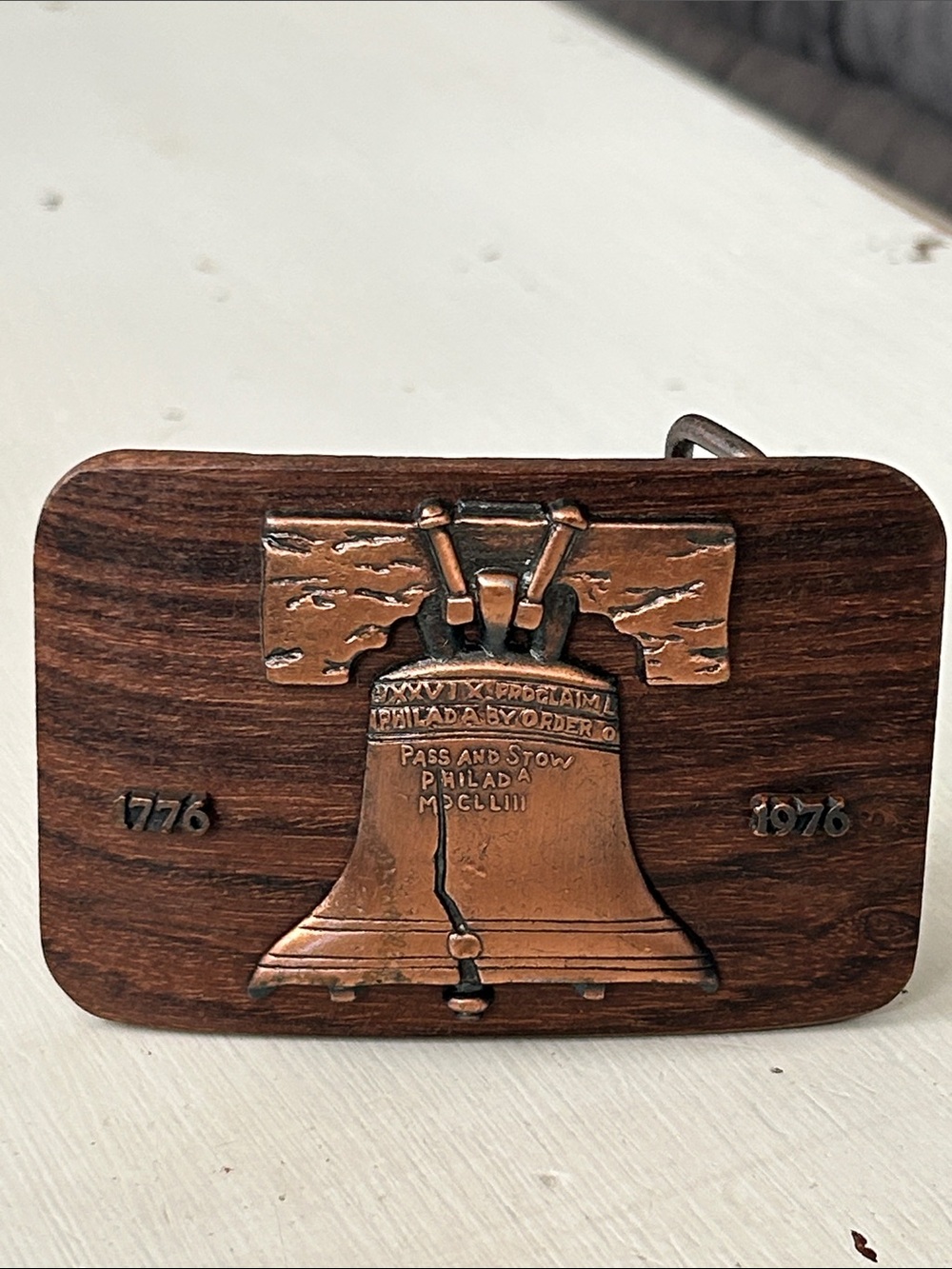 Liberty Bell Wood & Metal Patriotic Vintage Belt Buckle